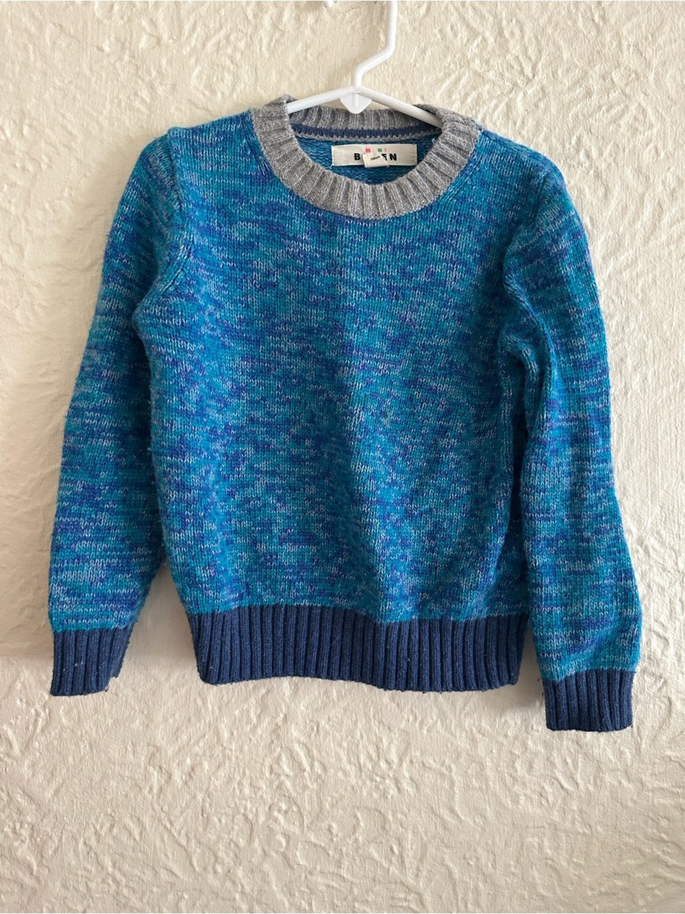 Mini Boden Turquoise Blue Marl Gray Crewneck Sweater 4-5Y Alpaca Wool